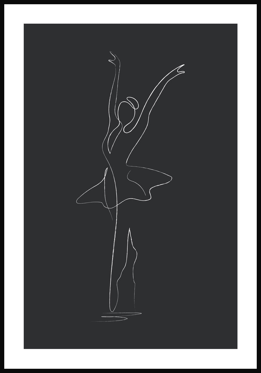 Line Art Poster Ballett Tänzerin Anthrazit