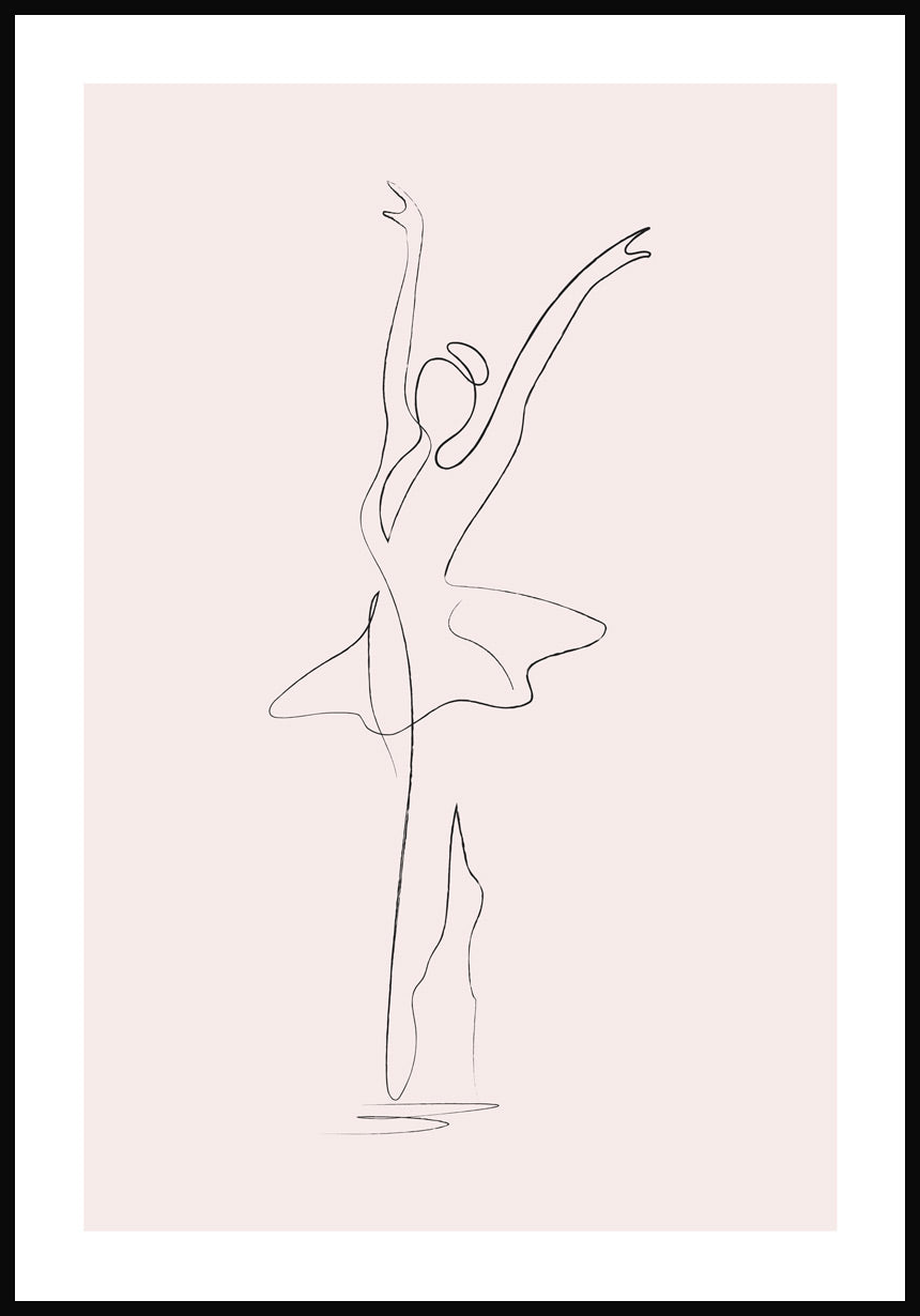 Line Art Poster Ballett Tänzerin Rosa