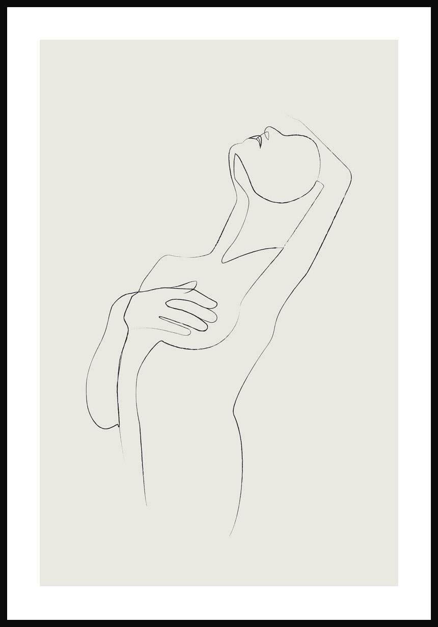 Poster Line Art sinnliche Frau verdecke Brust