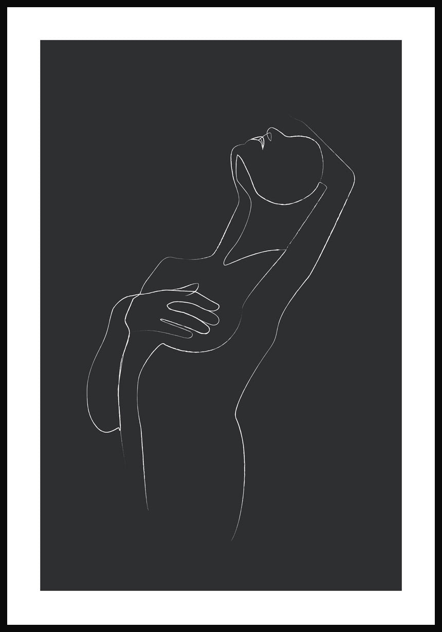 Poster Line Art sinnliche Frau verdecke Brust Anthrazit
