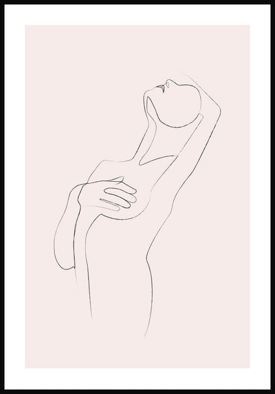 Poster Line Art sinnliche Frau verdecke Brust Rosa