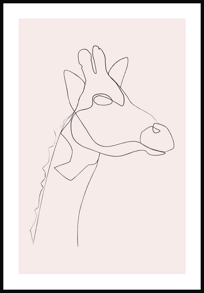 Line Art Poster Giraffe Rosa