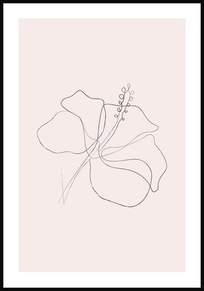 Line Art Poster Hibiskus Blüte Rosa