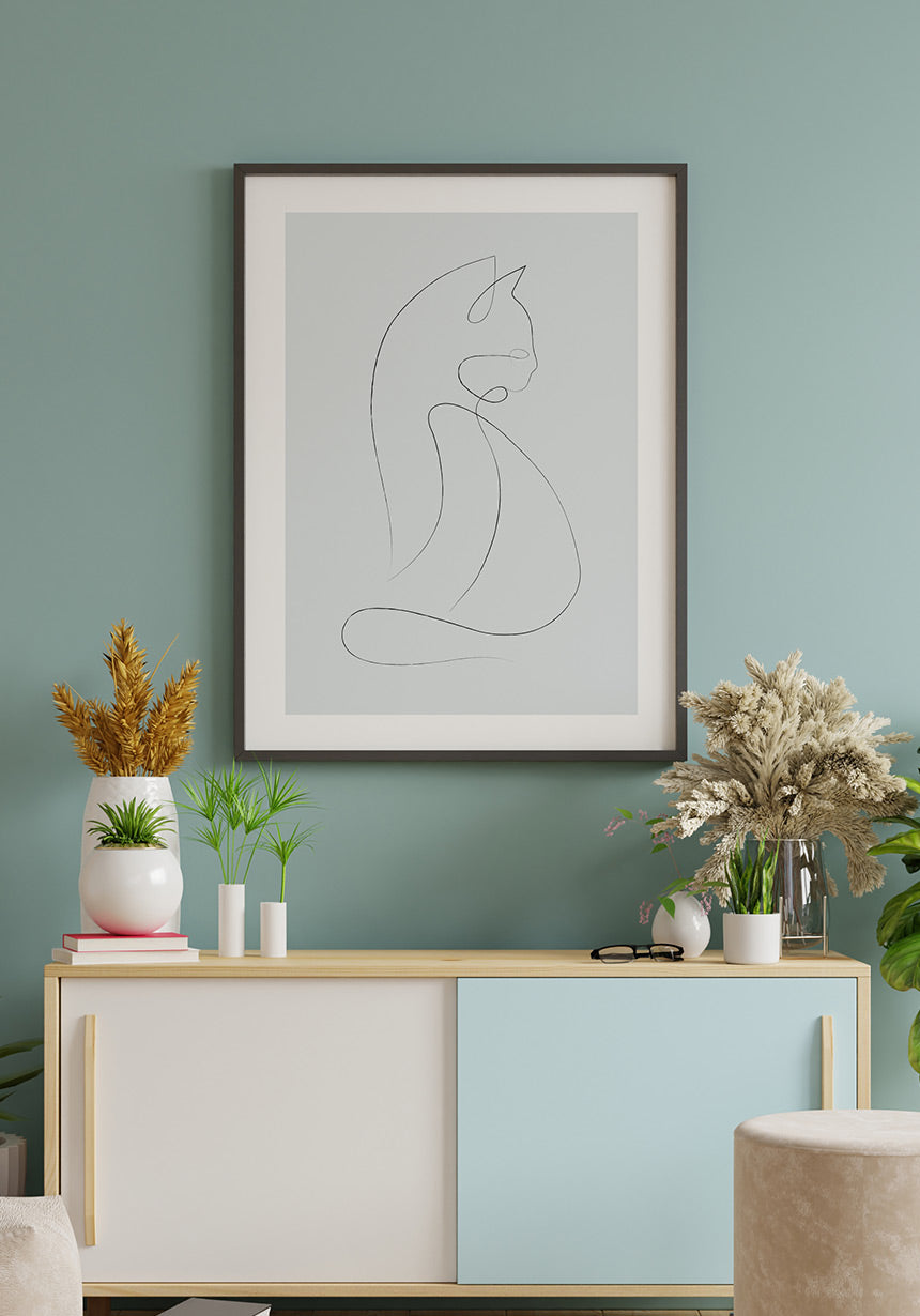 Line Art Poster Katze für Zuhause