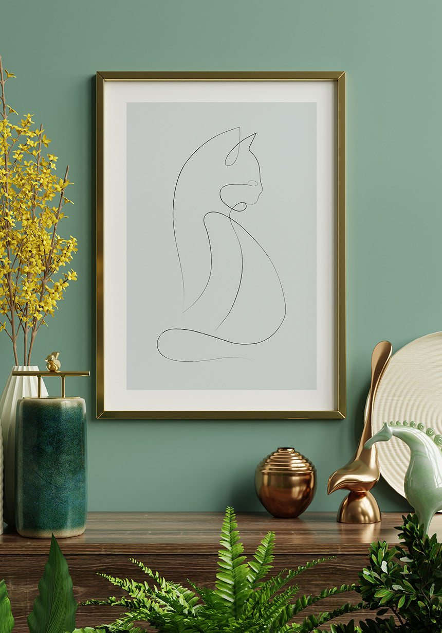 Line Art Poster Katze Wohnzimmer