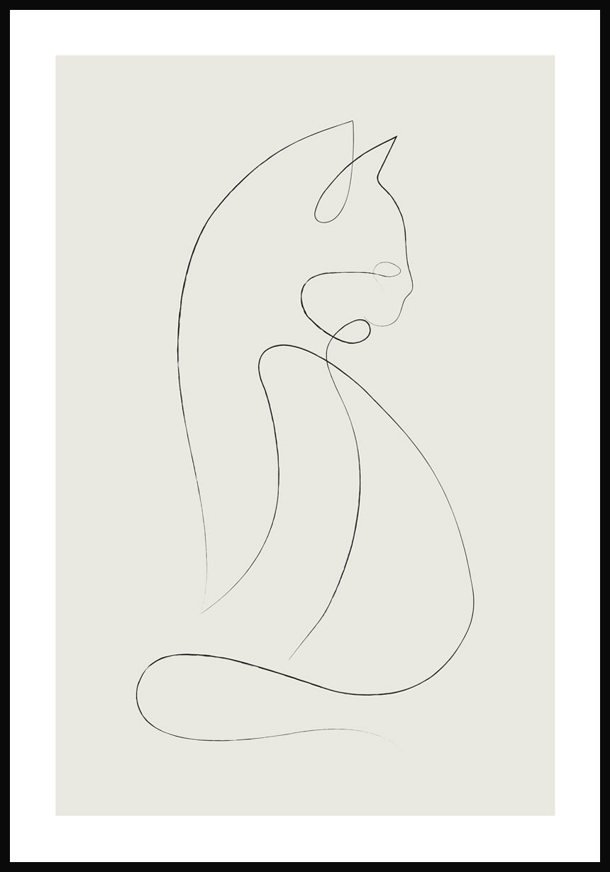 Line Art Poster Katze Olivgrün