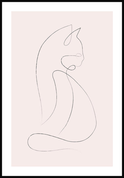 Line Art Poster Katze Rosa