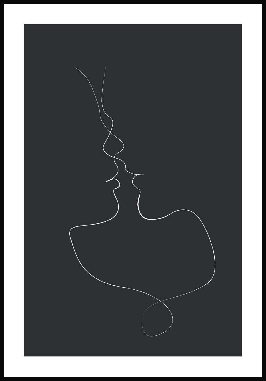 Line Art Poster zärtlicher Kuss Anthrazit