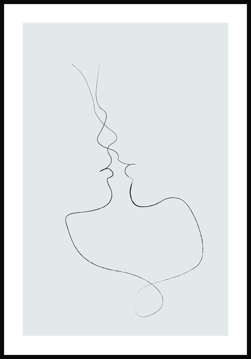Line Art Poster zärtlicher Kuss Graublau