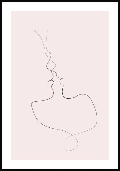 Line Art Poster zärtlicher Kuss Rosa