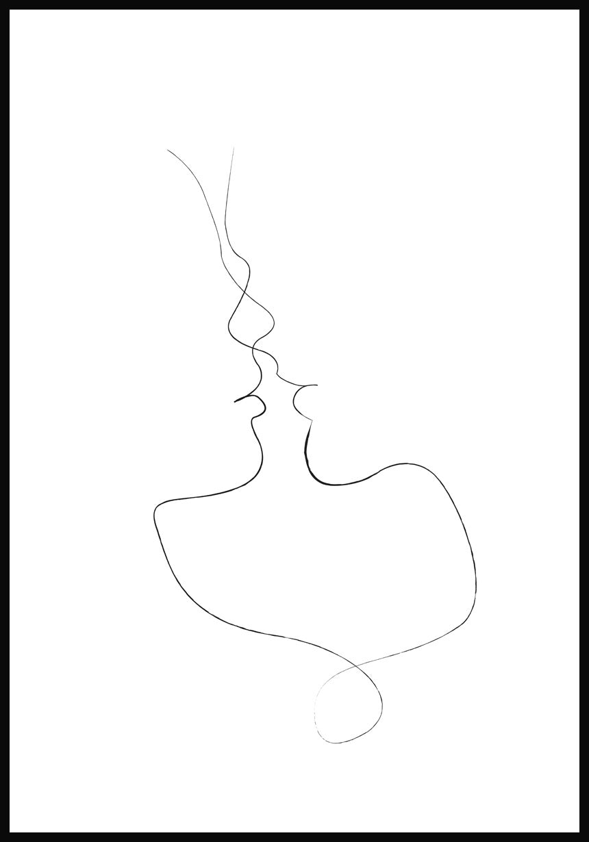 Line Art Poster zärtlicher Kuss Weiss