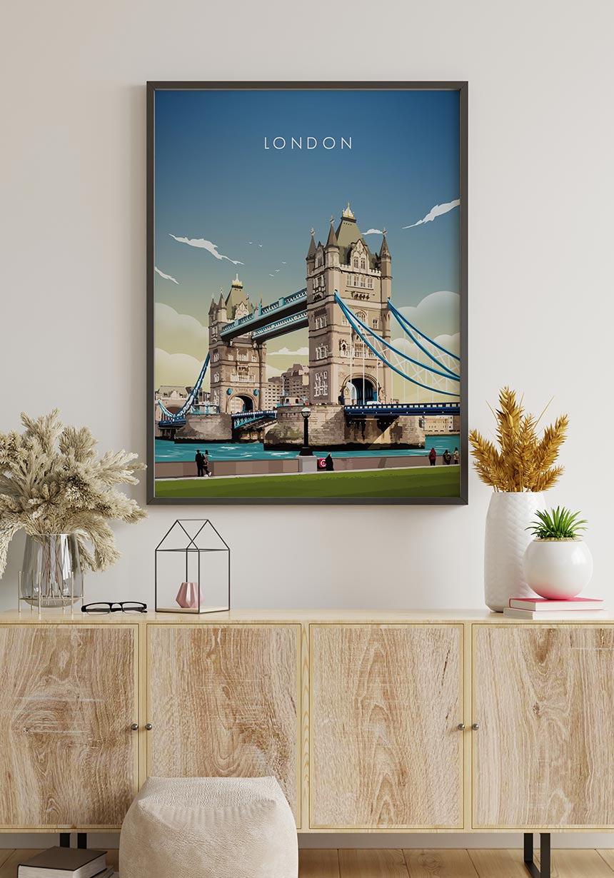 Illustriertes Poster London Tower Bridge Themse