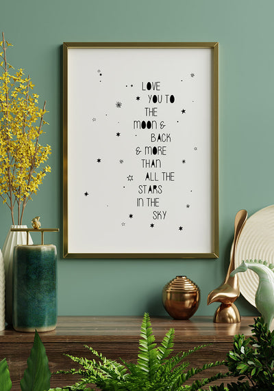 Spruch Poster love you to the moon and back im Goldrahmen
