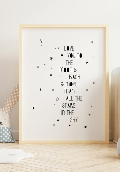 Spruch Poster love you to the moon and back im Kinderzimmer