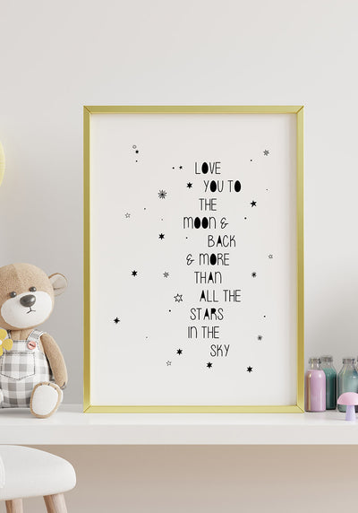 Spruch Poster love you to the moon and back auf Regal