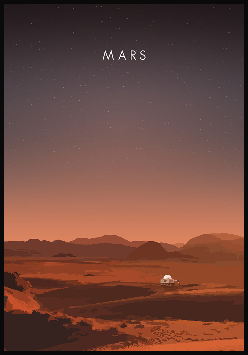 Illustriertes Poster Mars mit Rover