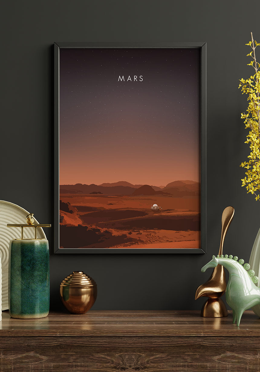 Illustriertes Poster Mars mit Rover für Zuhause