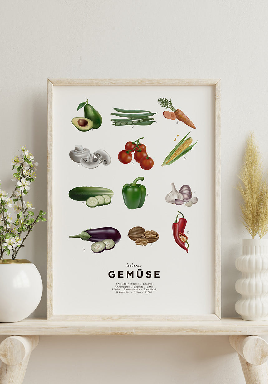 Gemüsesorten Poster Naturholz