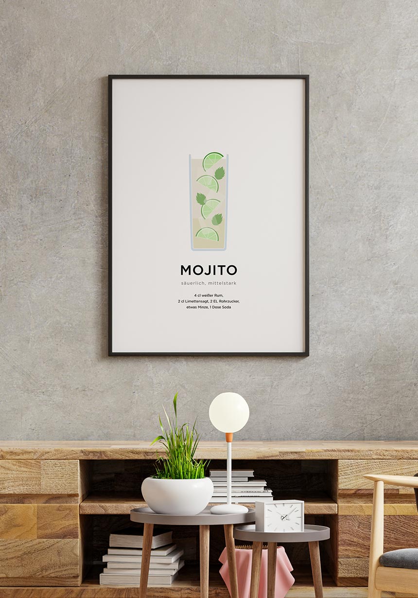 Mojito Cocktail Poster mit Bilderrahmen