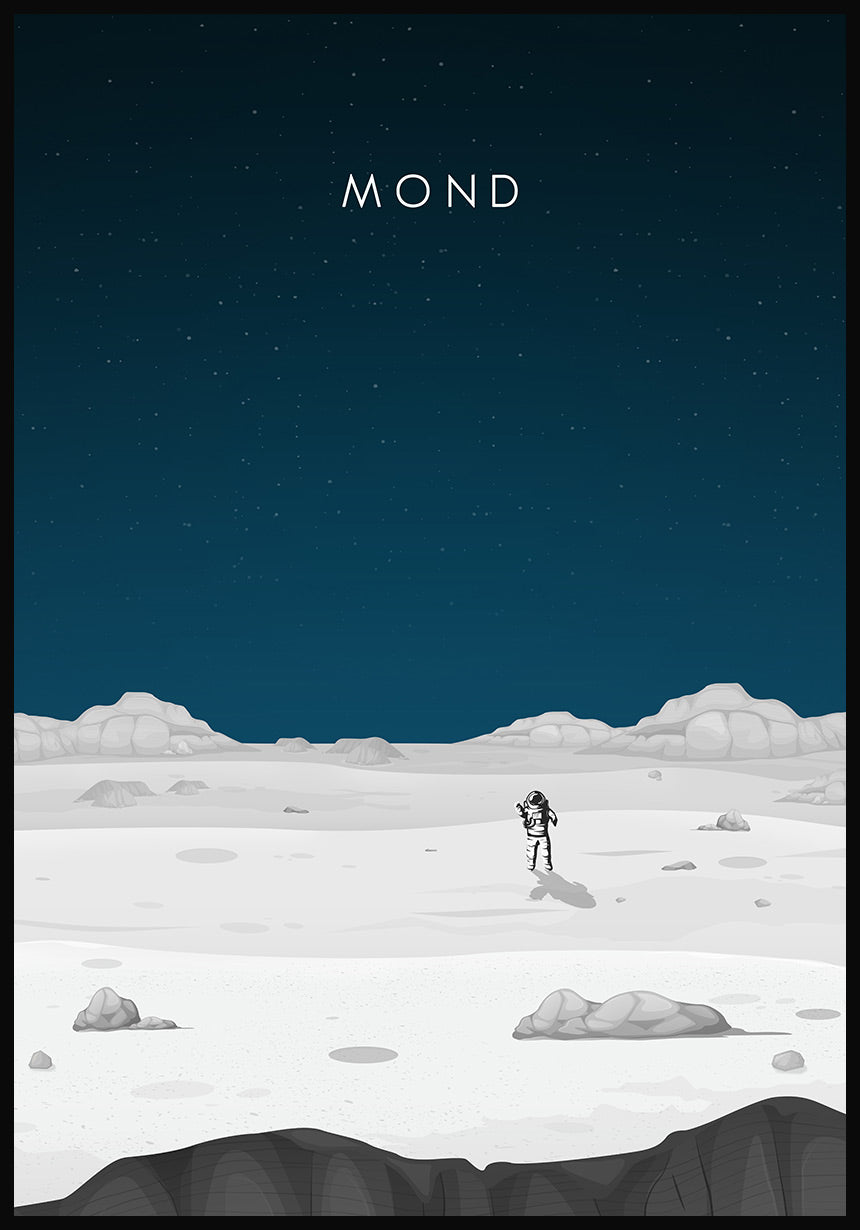 Illustriertes Poster Mond mit Astronaut