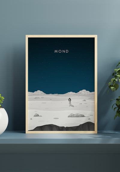 Illustriertes Poster Mond mit Astronaut für Zuhause