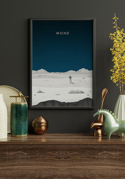 Illustriertes Poster Mond mit Astronaut Bilderwand