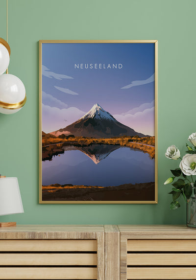 Illustriertes Poster Neuseeland mit Vulkan Wohnzimmer