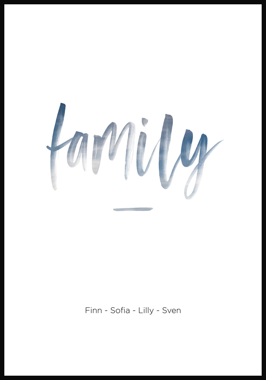 Poster personalisiert family Pinselschrift mit Namen