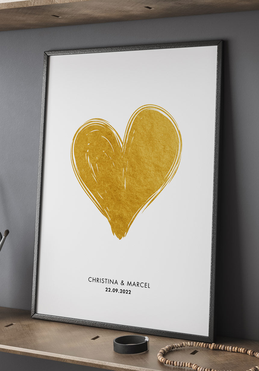 Personalisiertes Poster mit goldenem Herz als Geschenk