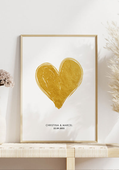Personalisiertes Poster mit goldenem Herz für den Partner