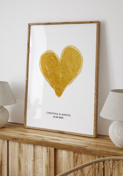 Personalisiertes Poster mit goldenem Herz für Paare