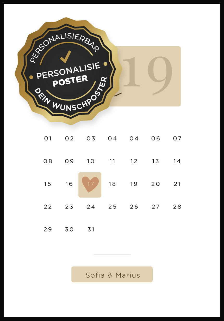 Personalisierbares Poster Kalender Jahrestag personalisierbare Flächen