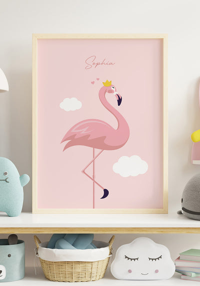 Kinderposter Flamingo mit Krone personalisierbar