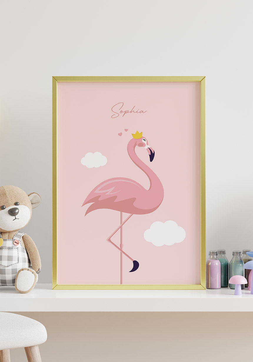 Kinderposter Flamingo mit Krone für Kinderzimmer