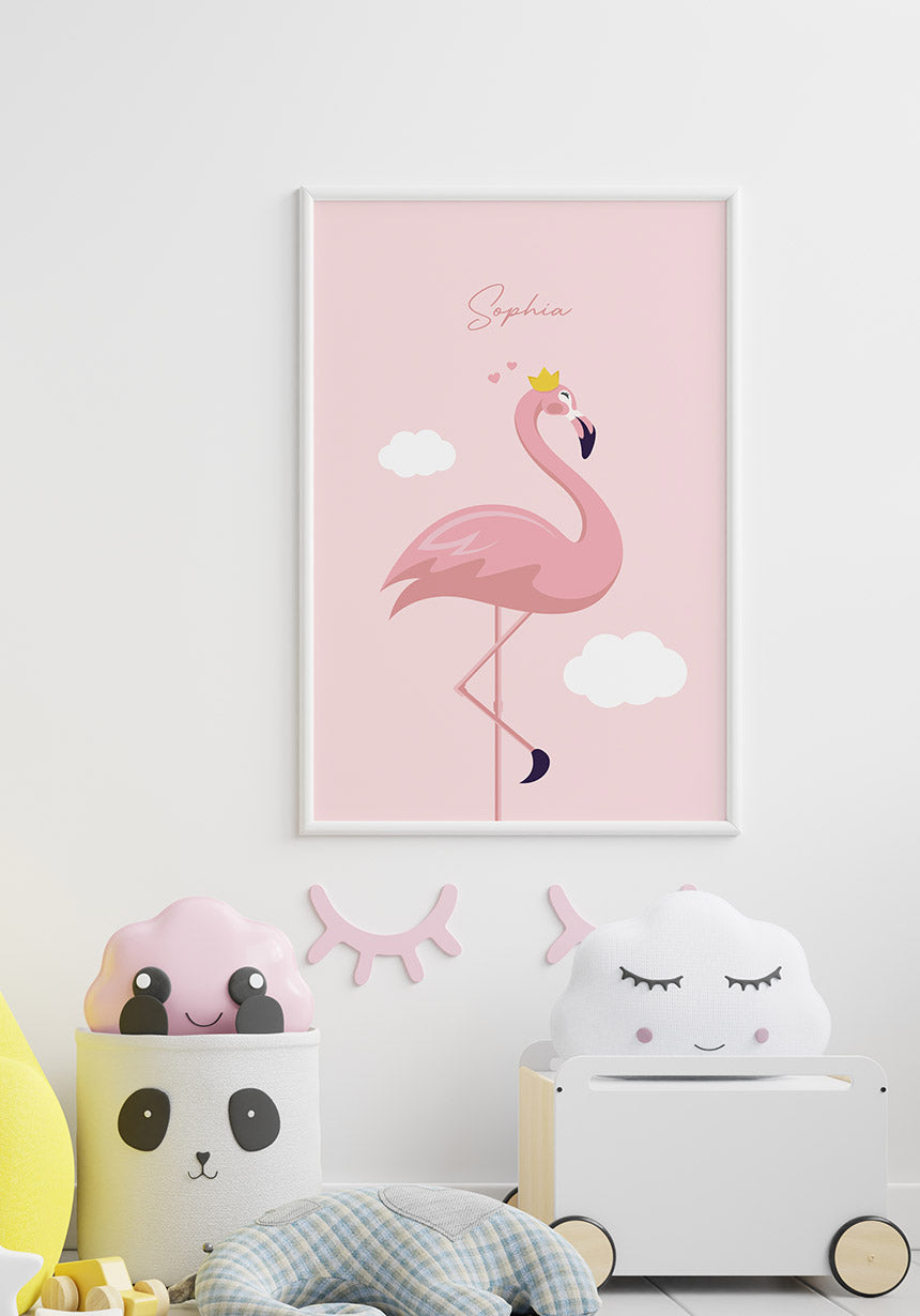 Kinderposter Flamingo mit Krone für Kinder