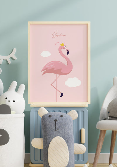 Kinderposter Flamingo mit Krone für Zuhause