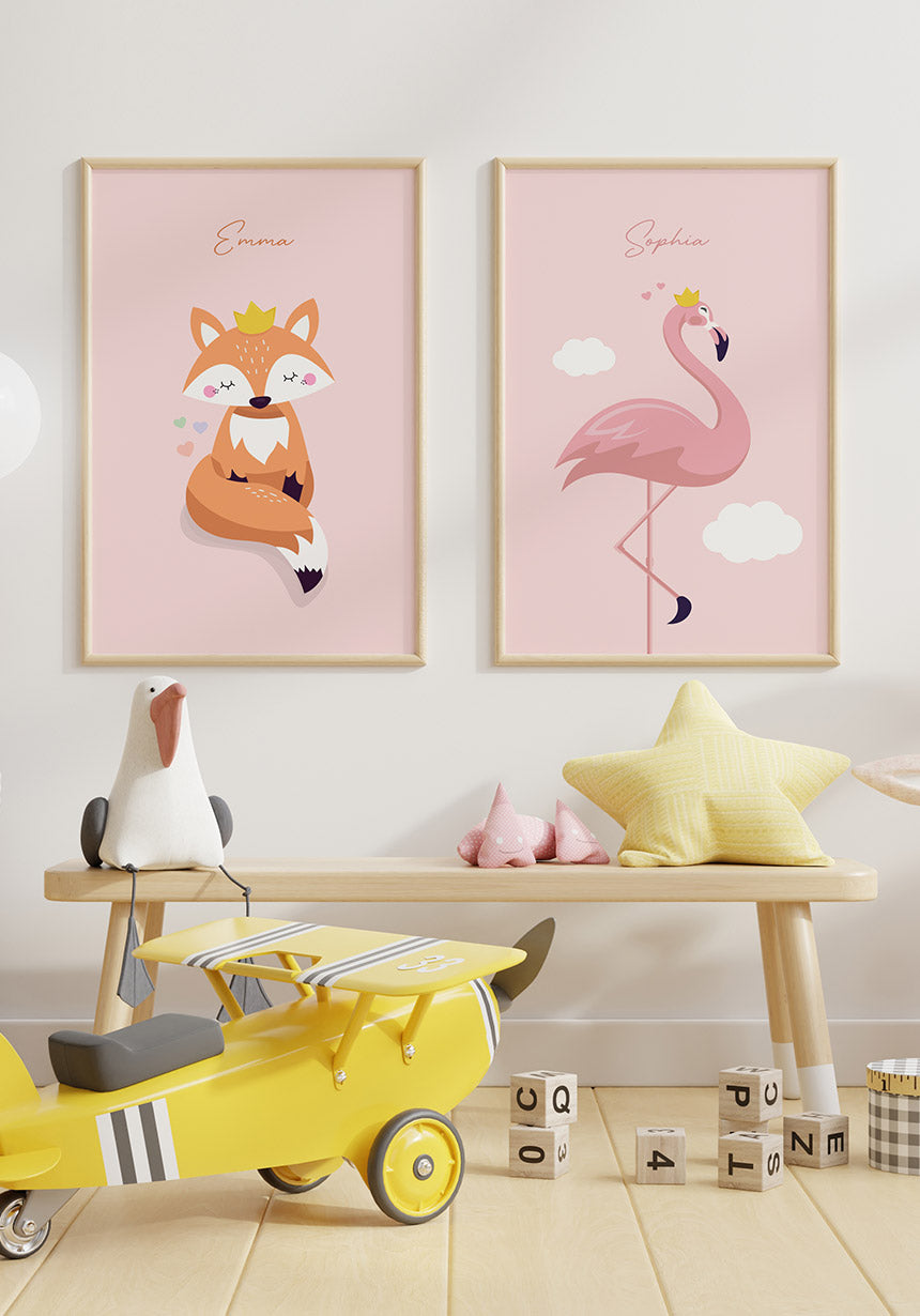 Kinderposter Flamingo mit Krone Bilderwand