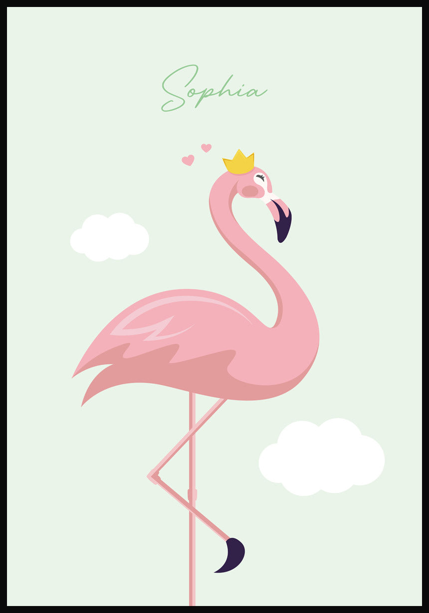 Kinderposter Flamingo mit Krone Grün