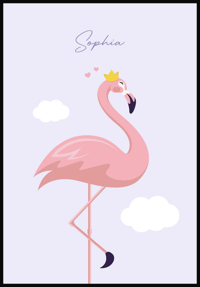 Kinderposter Flamingo mit Krone Lila