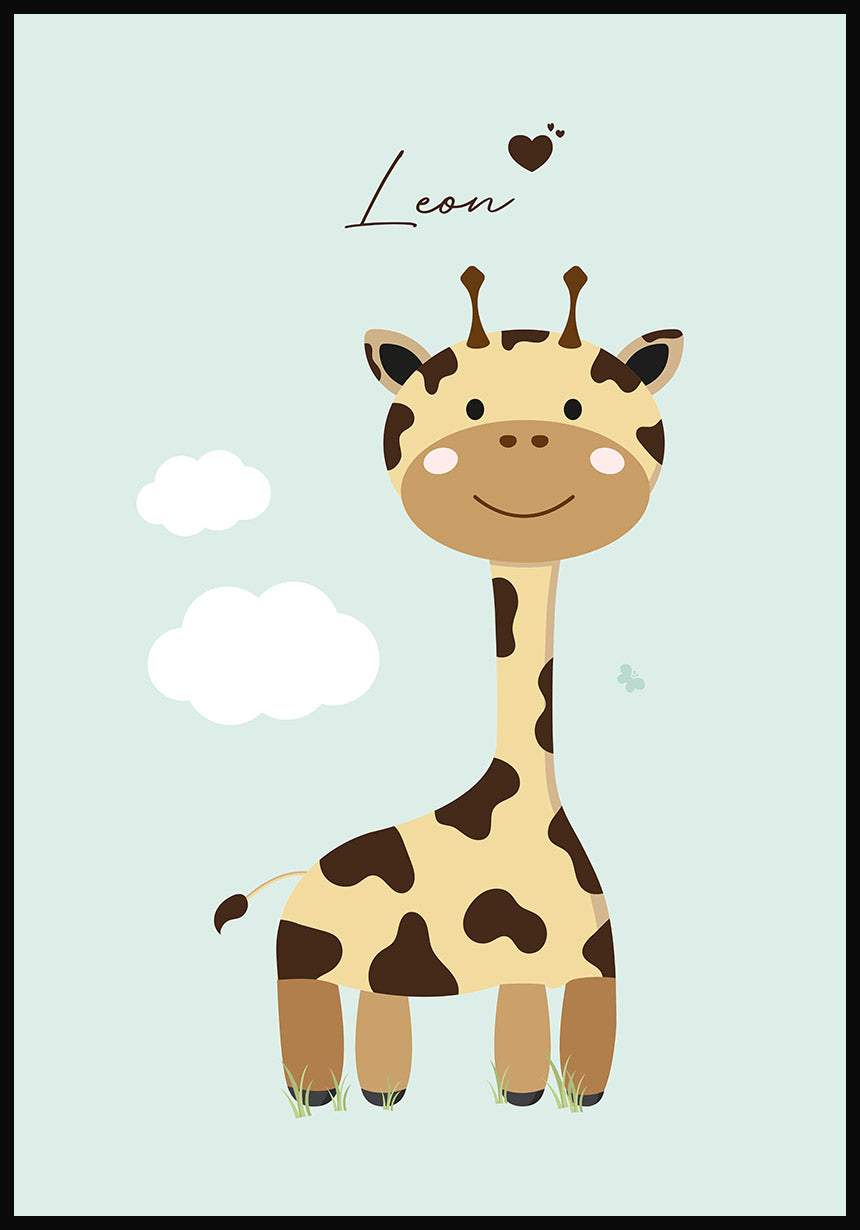 Personalisierbares Kinderposter Giraffe Grün
