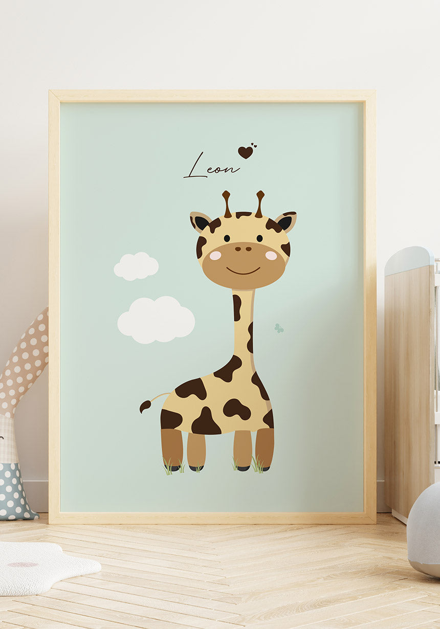 Personalisierbares Kinderposter Giraffe Bilderrahmen