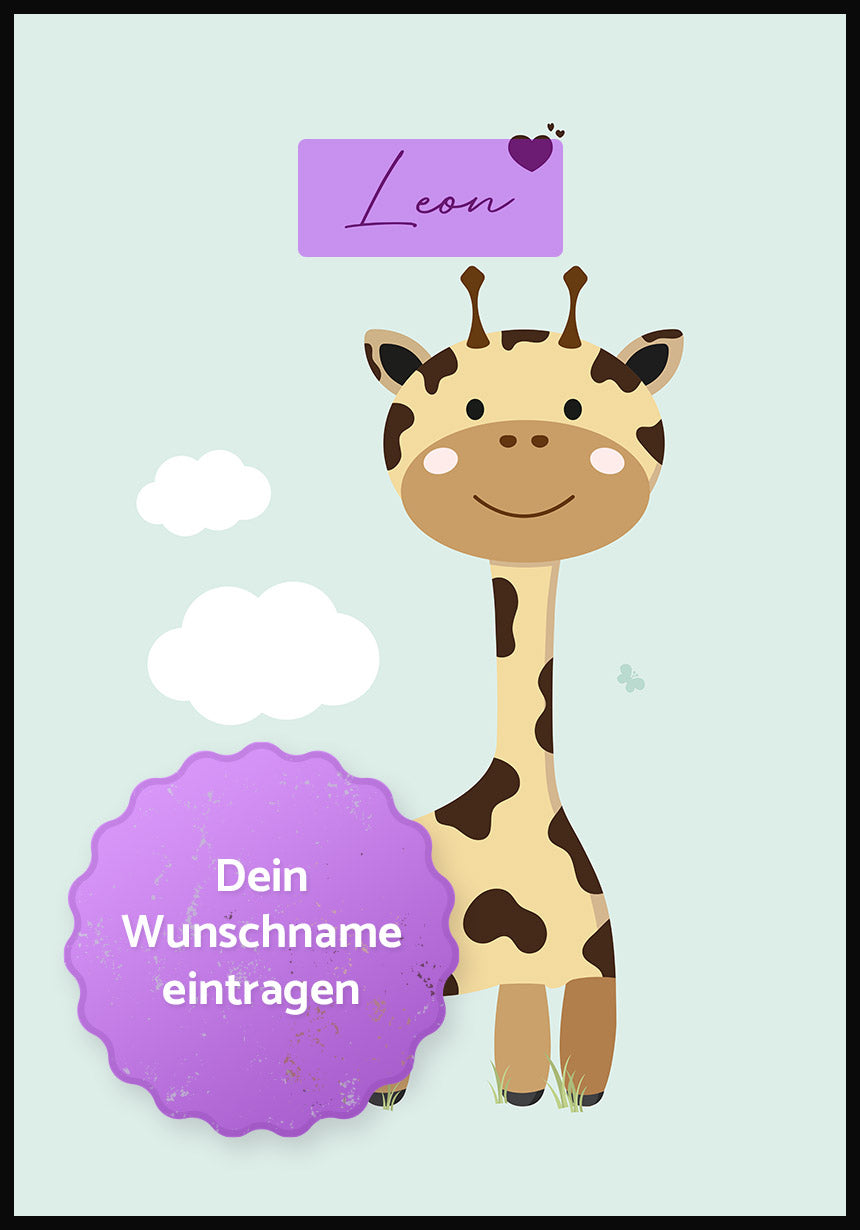 Personalisierbares Kinderposter Giraffe Daten