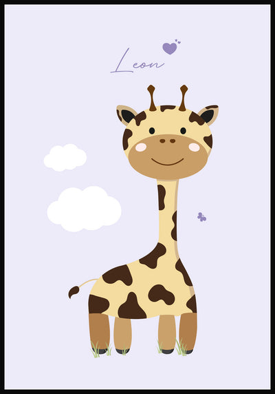 Personalisierbares Kinderposter Giraffe Lila