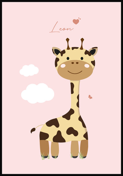 Personalisierbares Kinderposter Giraffe Rosa