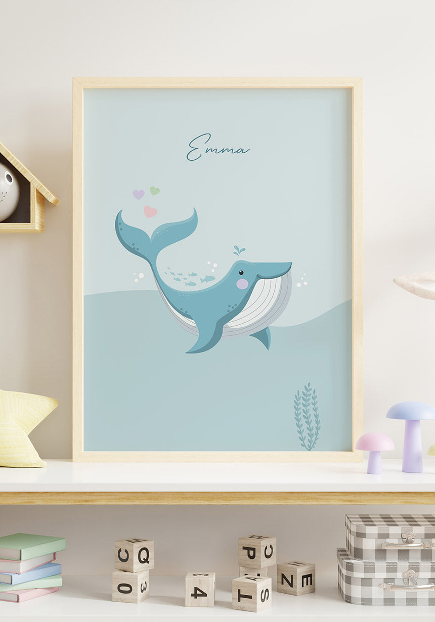 Süßer Wal mit Herzen Poster für Kinderzimmer