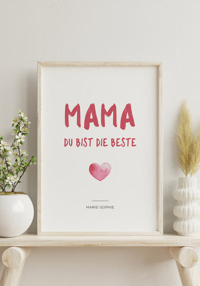 Personalisiertes Poster Mama du bist die Beste im Holzrahmen