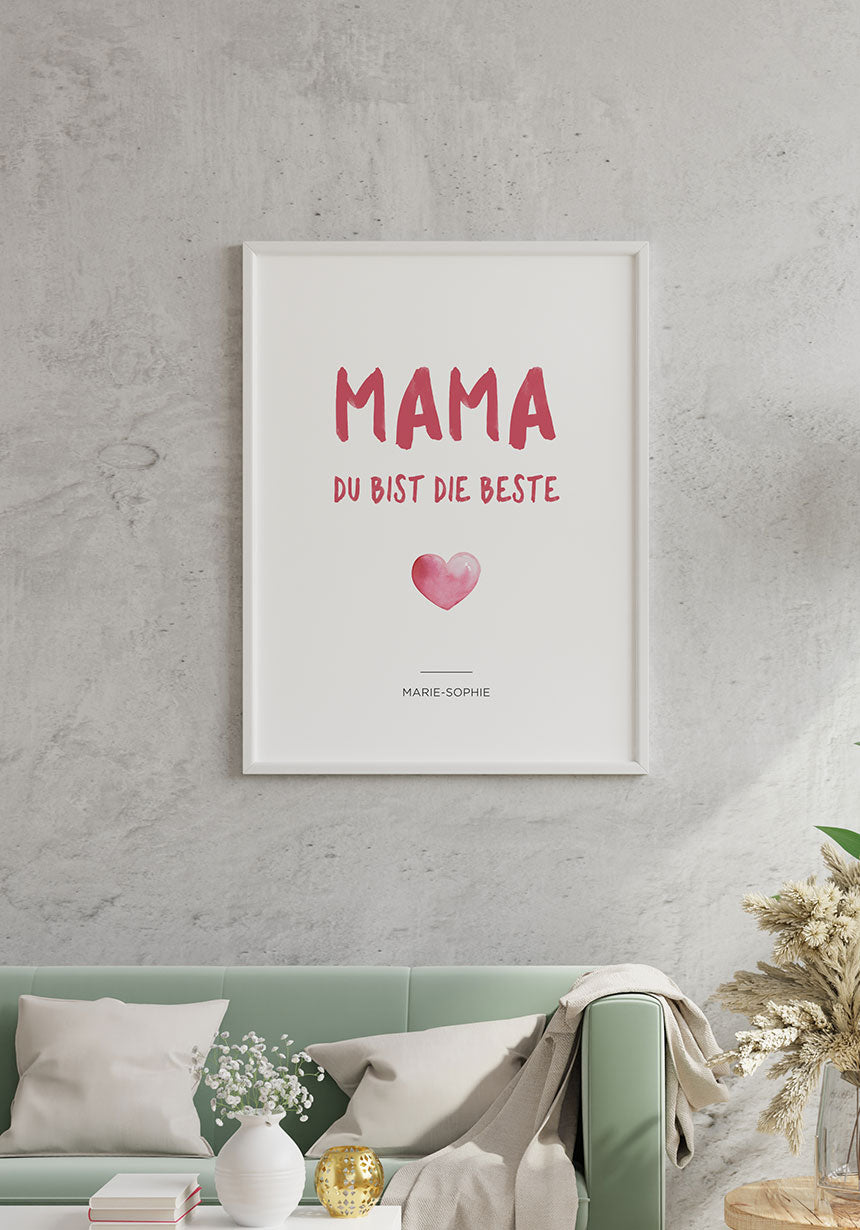 Personalisiertes Poster Mama du bist die Beste im Wohnzimmer