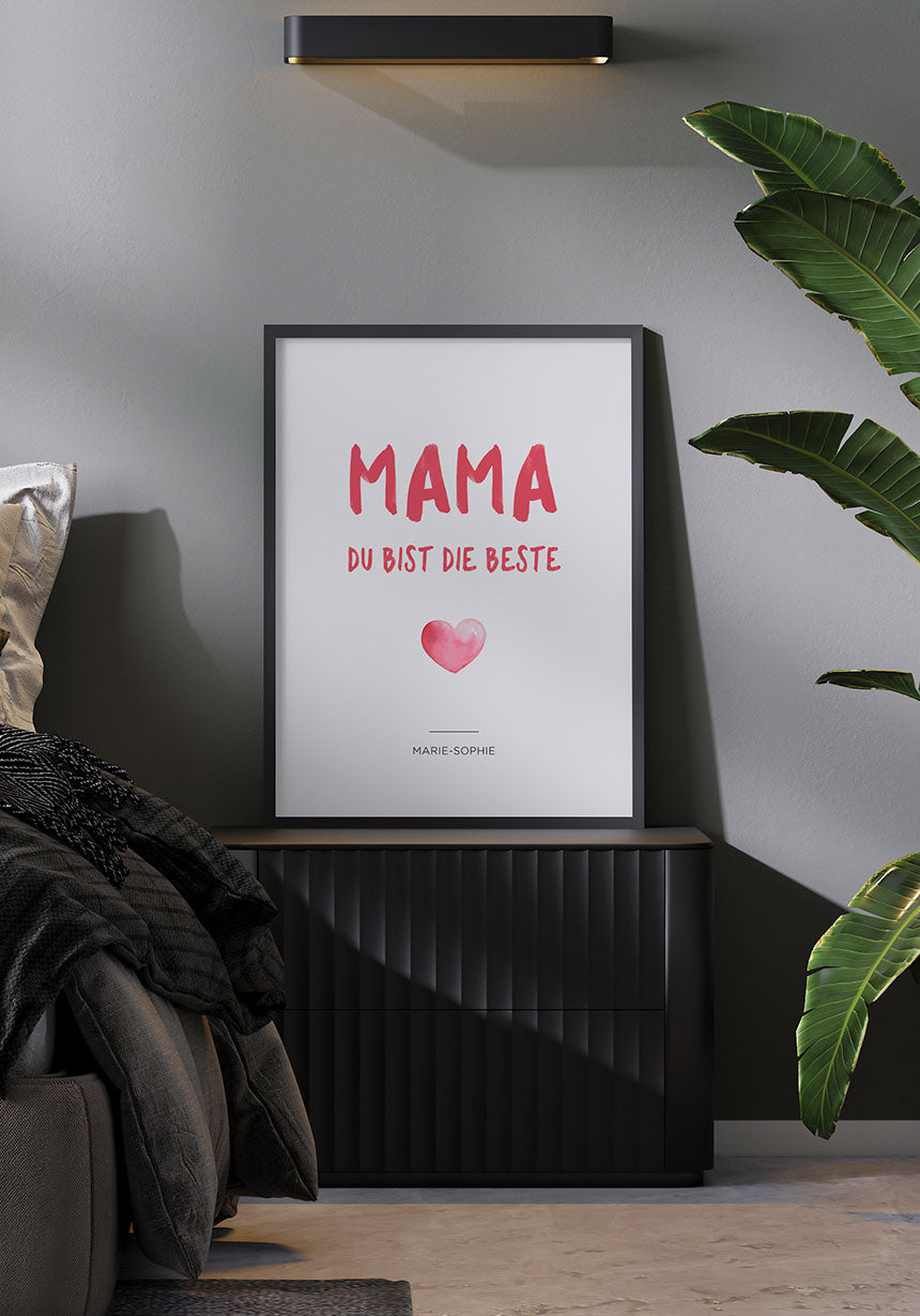 Personalisiertes Poster Mama du bist die Beste im Schlafzimmer