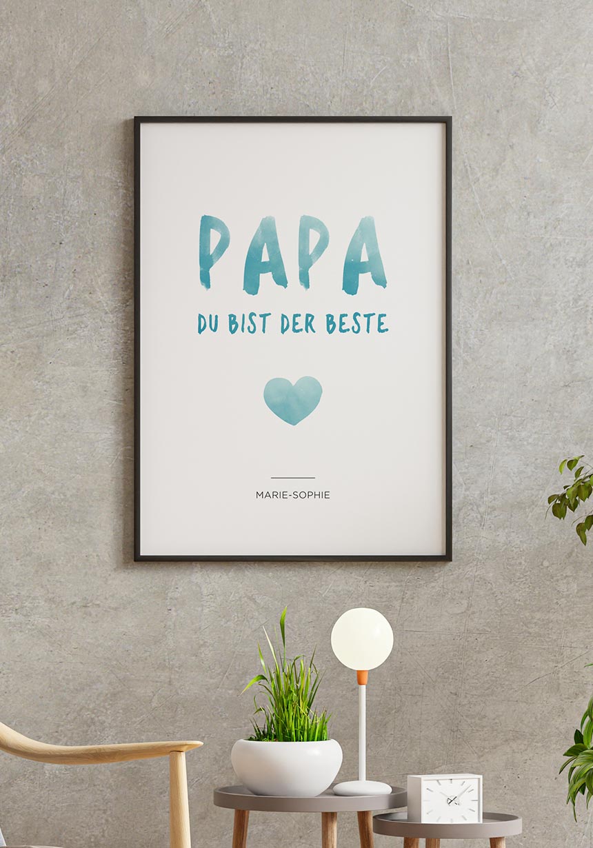 Personalisierbares Poster Papa du bist der Beste im schwarzen Rahmen
