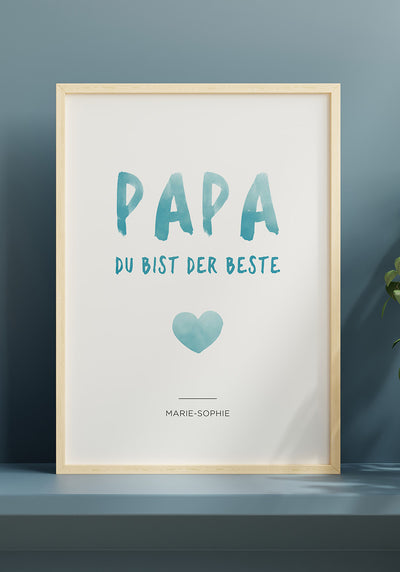 Personalisierbares Poster Papa du bist der Beste im goldenen Rahmen